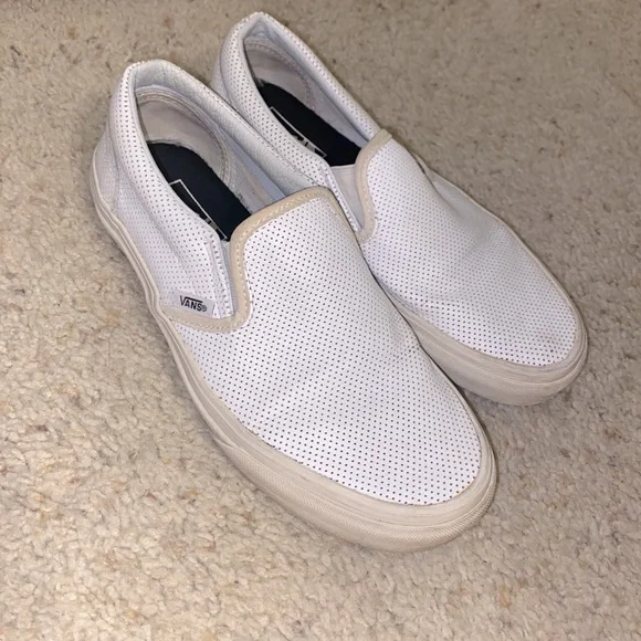 Vans Shoes White Leather Slip On Vans Poshmark